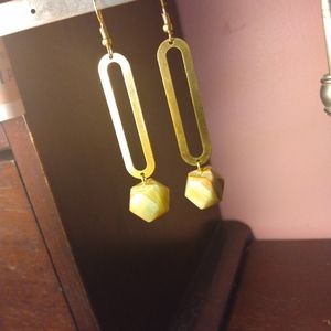 Raw brass and stone earrings